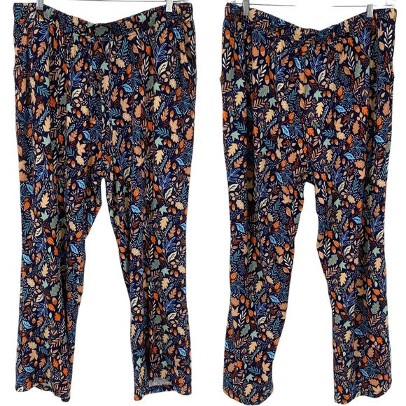 No Brand Pants - NO BRAND Cozy Knit Loungewear Pants Autumn Leaves Print Size 1X Pockets